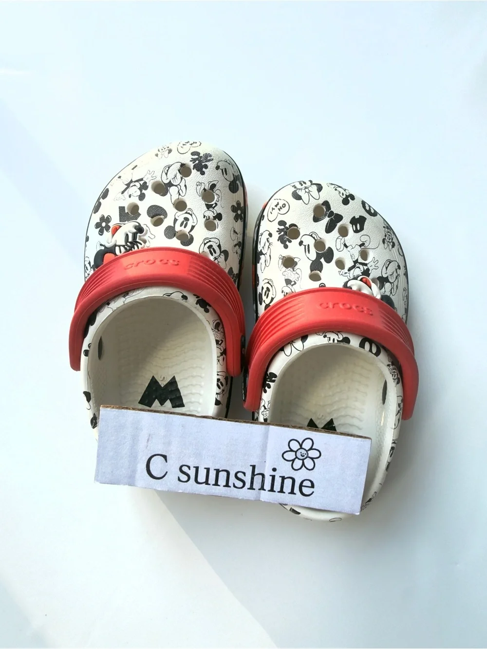 CROCS Mickey Mouse, Minnie, mouse Print Clogs with Red Straps